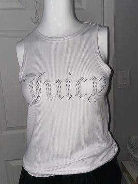 Juicy Couture White Rhinestone Logo Ribbed Tank Top